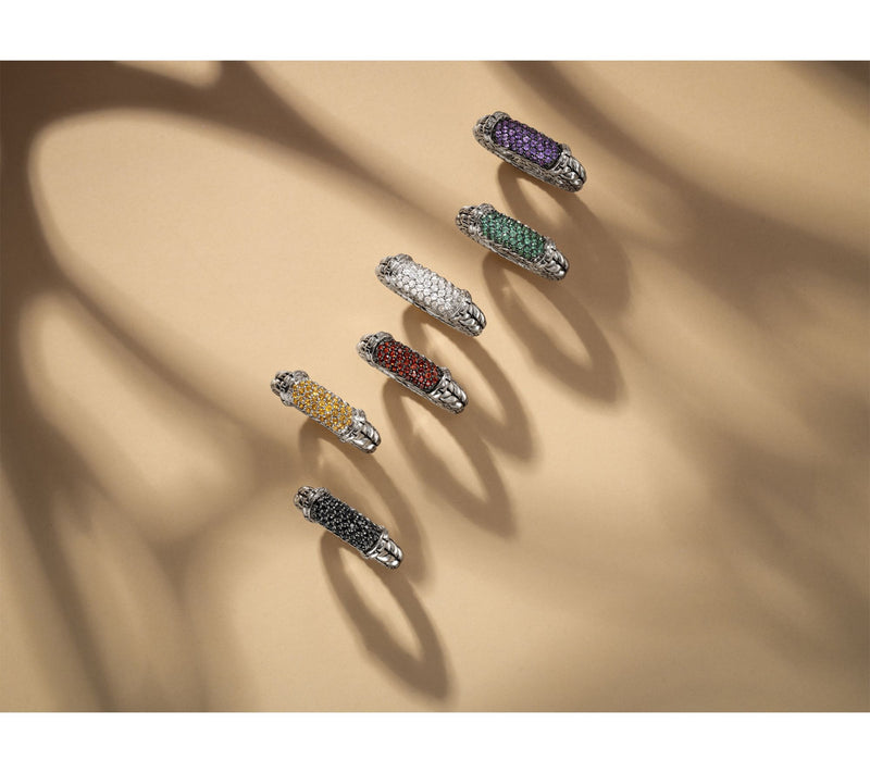 JAI Sterling Silver Pave Gemstone Basketweave Ring — View 4