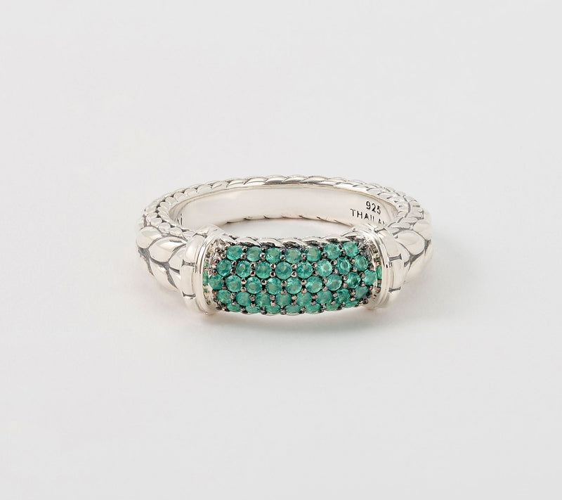 JAI Sterling Silver Pave Gemstone Basketweave Ring — View 15