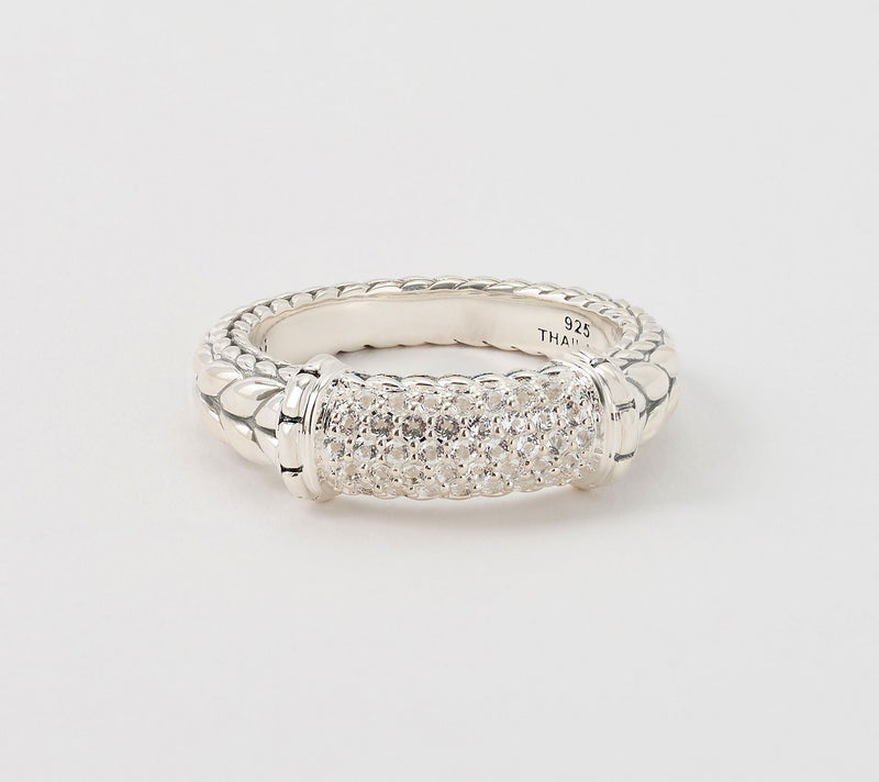 JAI Sterling Silver Pave Gemstone Basketweave Ring — View 16