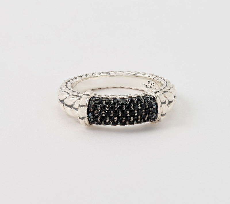 JAI Sterling Silver Pave Gemstone Basketweave Ring — View 17
