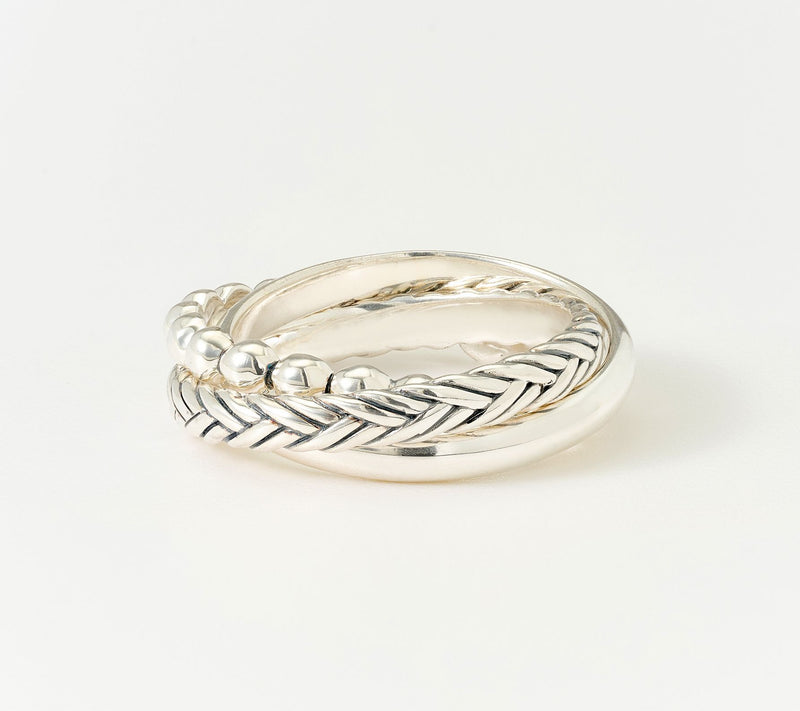 JAI Sterling Silver Triple Texture Rolling Ring — Main view