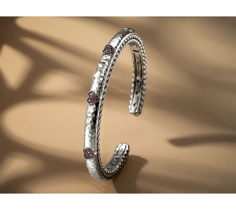 JAI Sterling Silver Pave Gemstone Heart Hammered Cuff, 26.5g — View 4