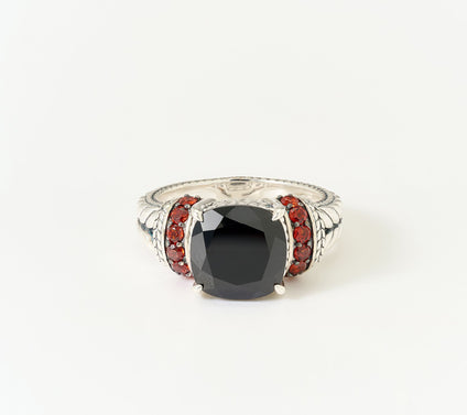 JAI Sterling Silver Cushion & Pave Basketweave Gemstone Ring