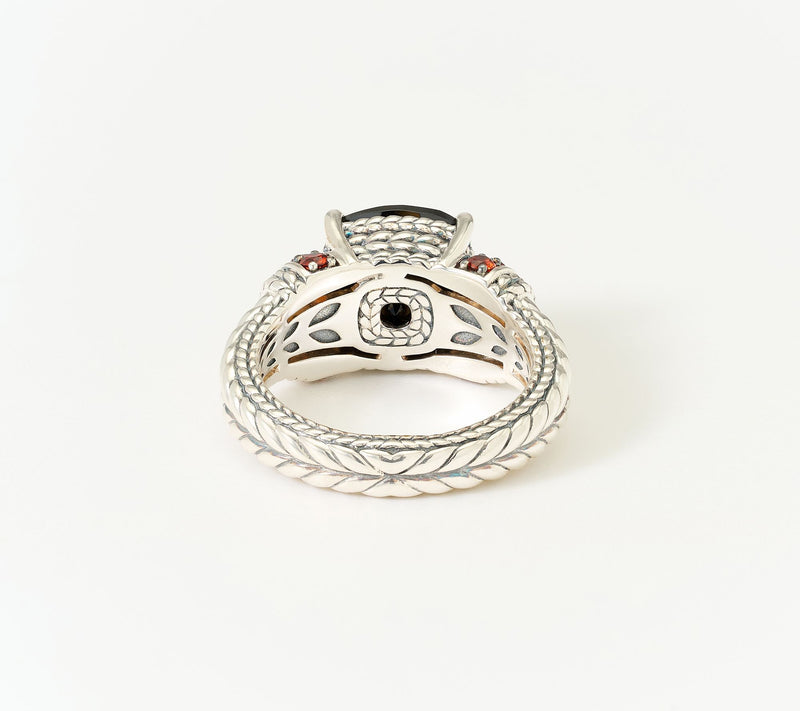 JAI Sterling Silver Cushion & Pave Basketweave Gemstone Ring — View 3