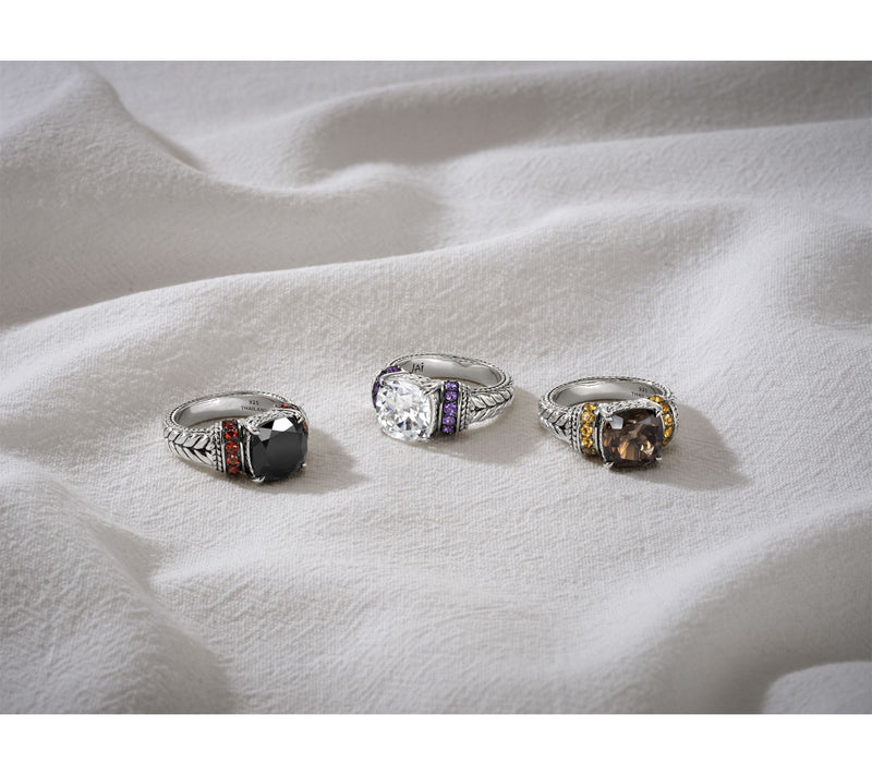 JAI Sterling Silver Cushion & Pave Basketweave Gemstone Ring — View 4