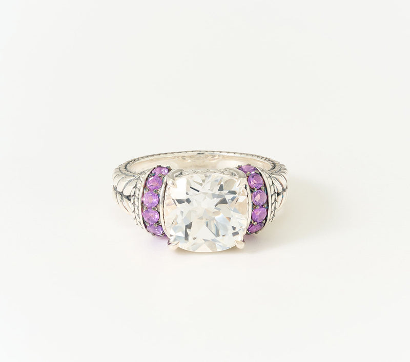 JAI Sterling Silver Cushion & Pave Basketweave Gemstone Ring — View 9