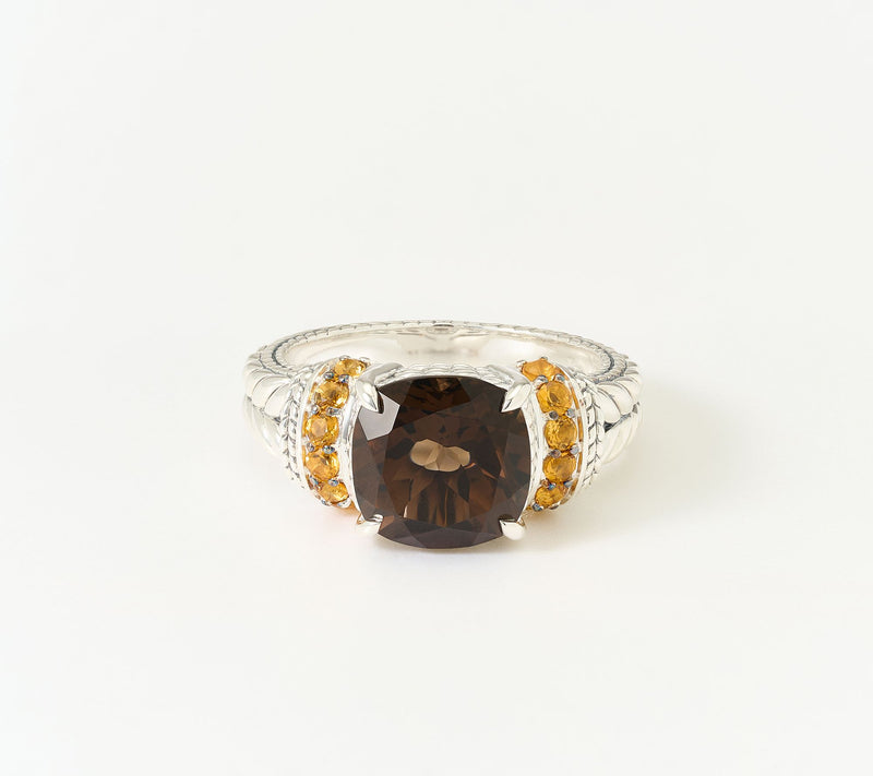 JAI Sterling Silver Cushion & Pave Basketweave Gemstone Ring — View 10