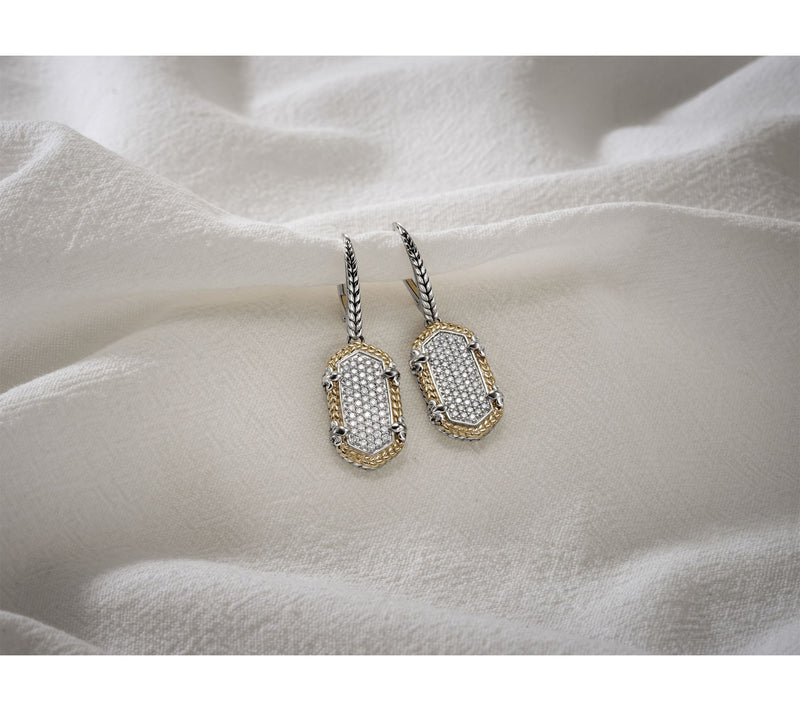 JAI Sterling Silver & 14K Gold Basketweave Drop Earrings — View 3
