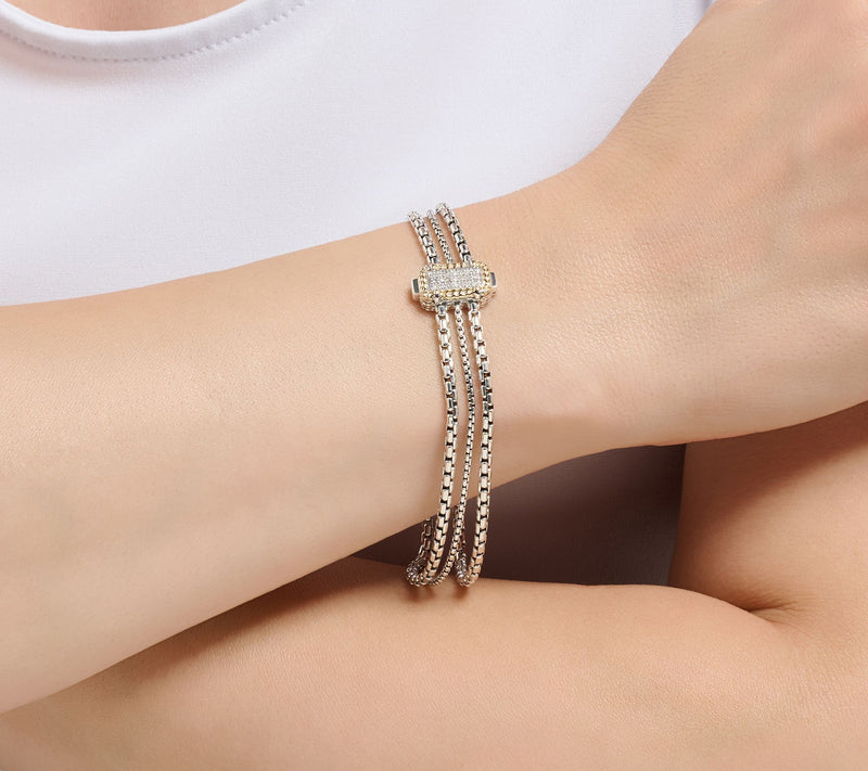 JAI Sterling Silver & 14K Gold Pave Diamond Chain Bracelet,14.5g — View 6