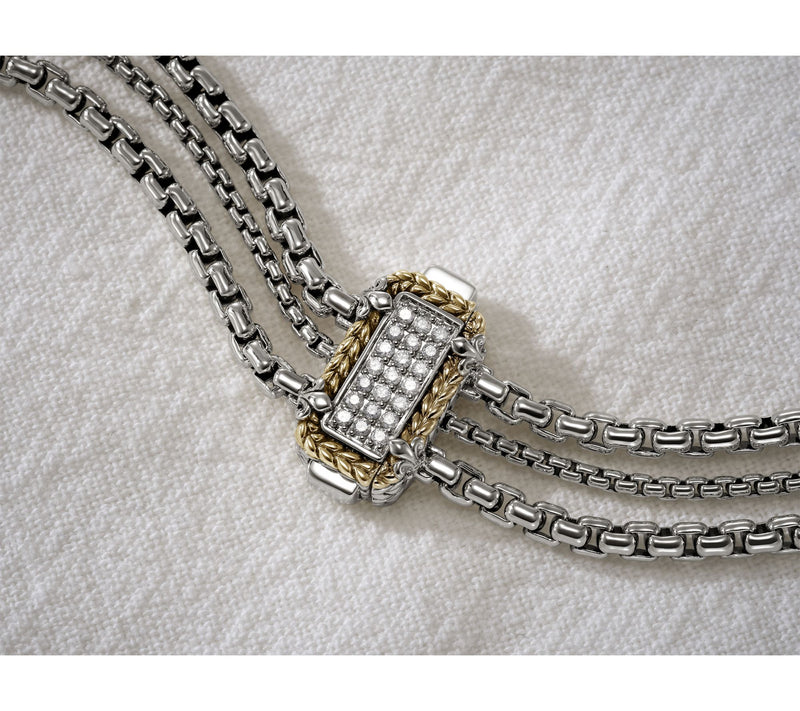 JAI Sterling Silver & 14K Gold Pave Diamond Chain Bracelet,14.5g — View 5