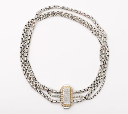 JAI Sterling Silver & 14K Gold Pave Diamond Chain Bracelet,14.5g