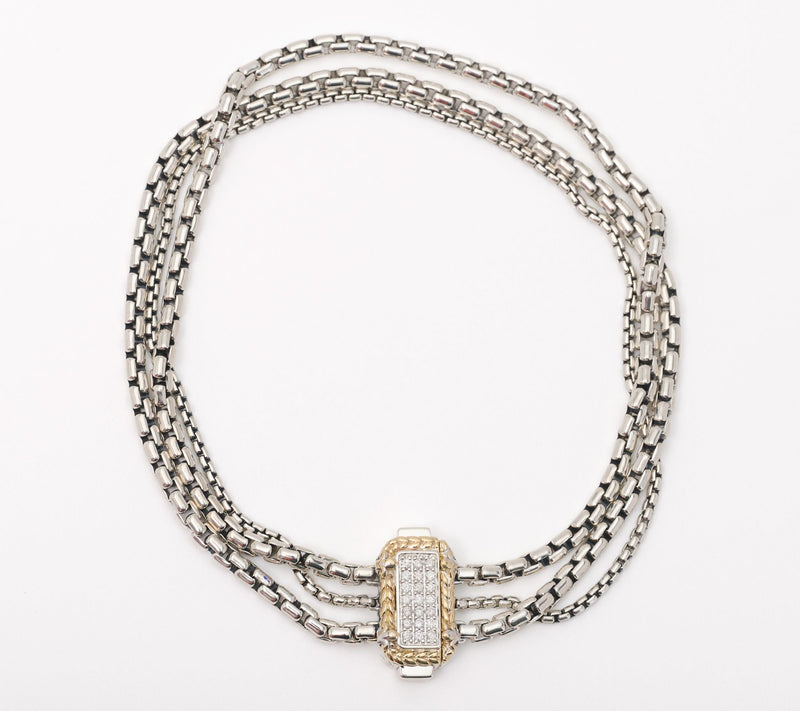 JAI Sterling Silver & 14K Gold Pave Diamond Chain Bracelet,14.5g — Main view
