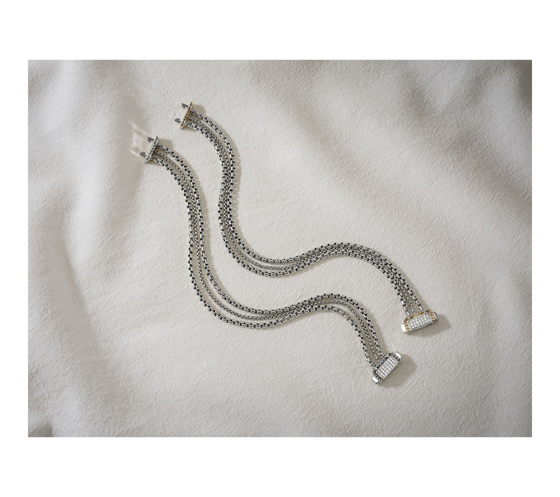 JAI Sterling Silver & 14K Gold Pave Diamond Chain Bracelet,14.5g — View 4