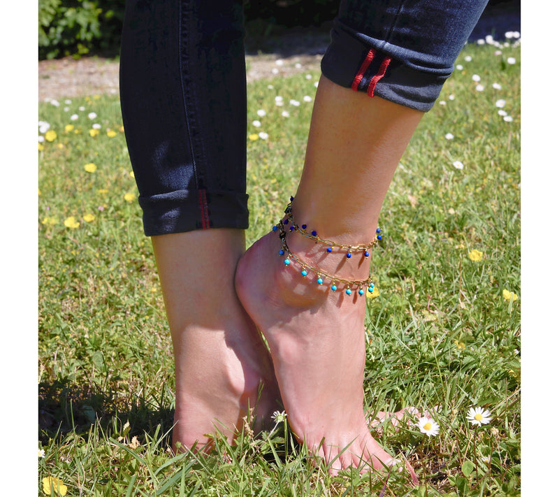 David Markstein Bronze Vintage Design Gemstone Anklet — View 5