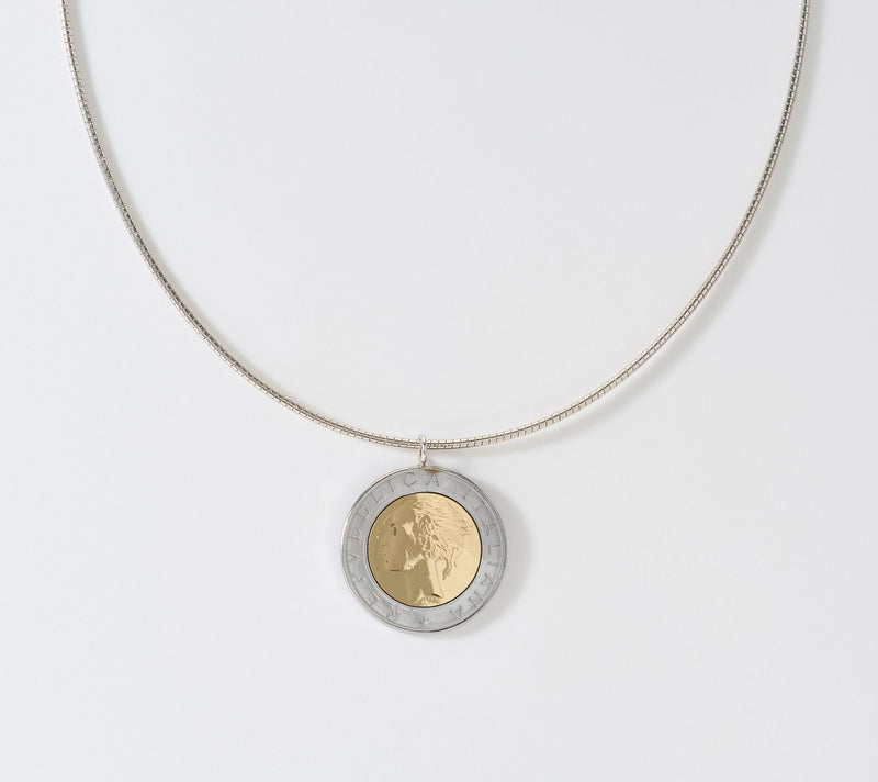 David Markstein Bronze Genuine 500 Lire Coin Omega Necklace — View 7