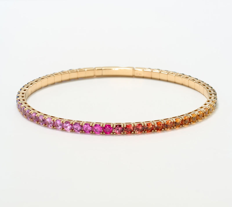 Color by Jeff Moseley Multi Color Sapphire Flexi Bangle, 14K Gold — Main view