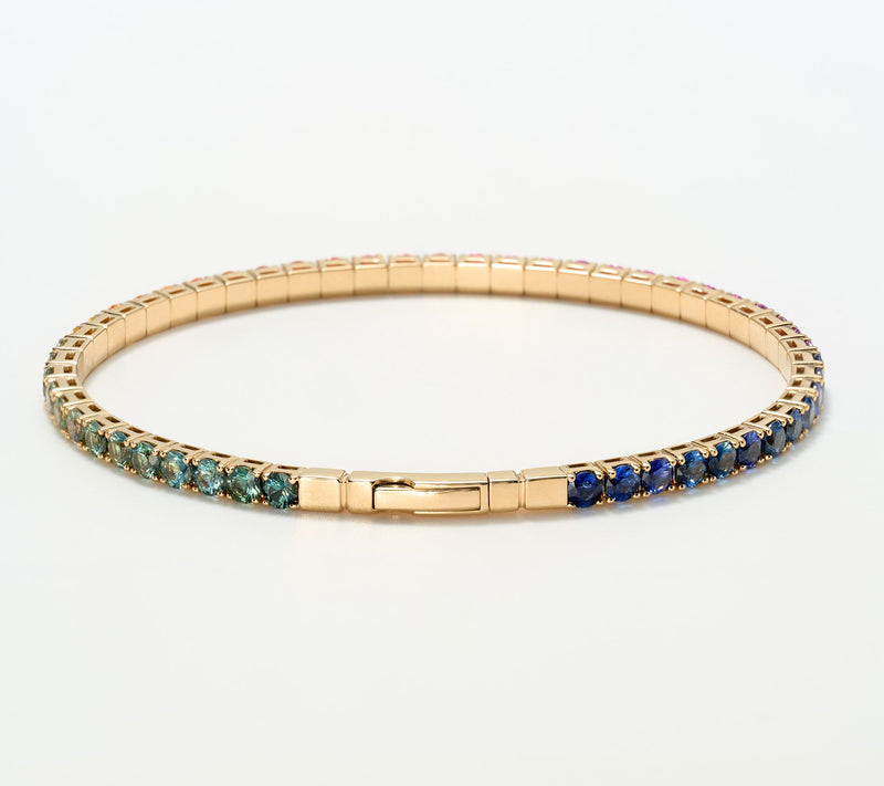 Color by Jeff Moseley Multi Color Sapphire Flexi Bangle, 14K Gold — View 2