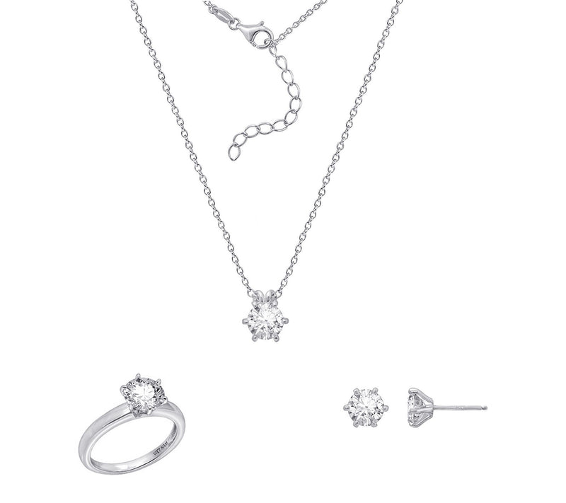 Diamonique Necklace, Earrings and Ring Set, Sterling — Main view