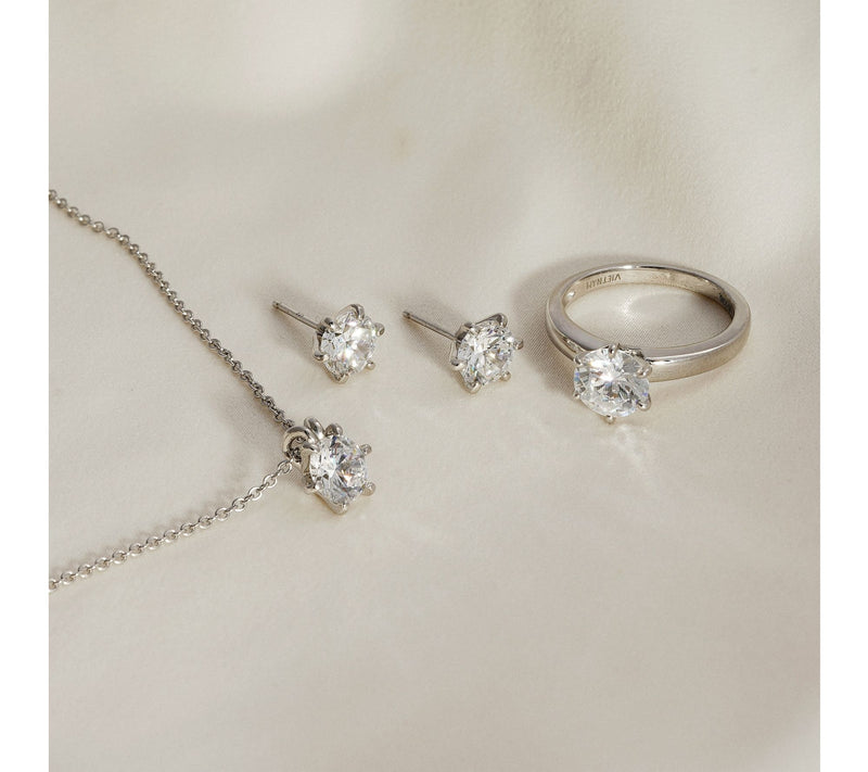 Diamonique Necklace, Earrings and Ring Set, Sterling — View 2