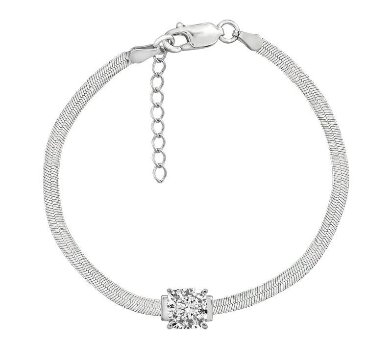 Diamonique Herringbone Bracelet, Sterling Silver — View 5