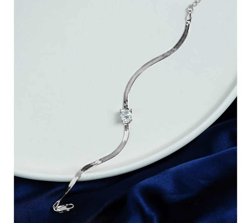 Diamonique Herringbone Bracelet, Sterling Silver — View 2