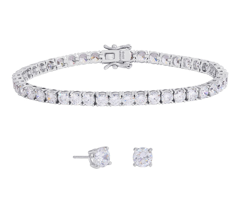 Diamonique Tennis Bracelet & Stud Earring Set,Sterling — Main view