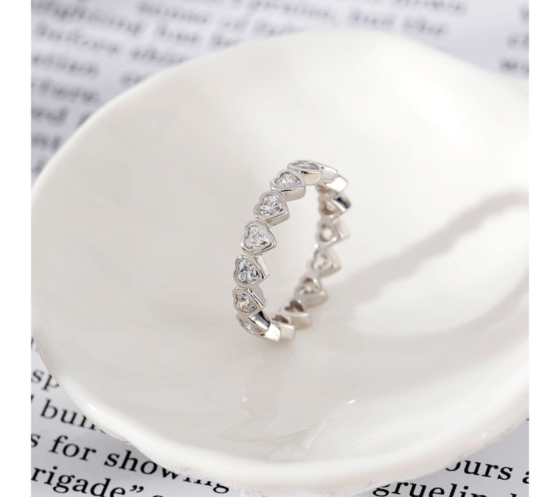 Diamonique Heart Eternity Bang Ring, Sterling Silver — View 2