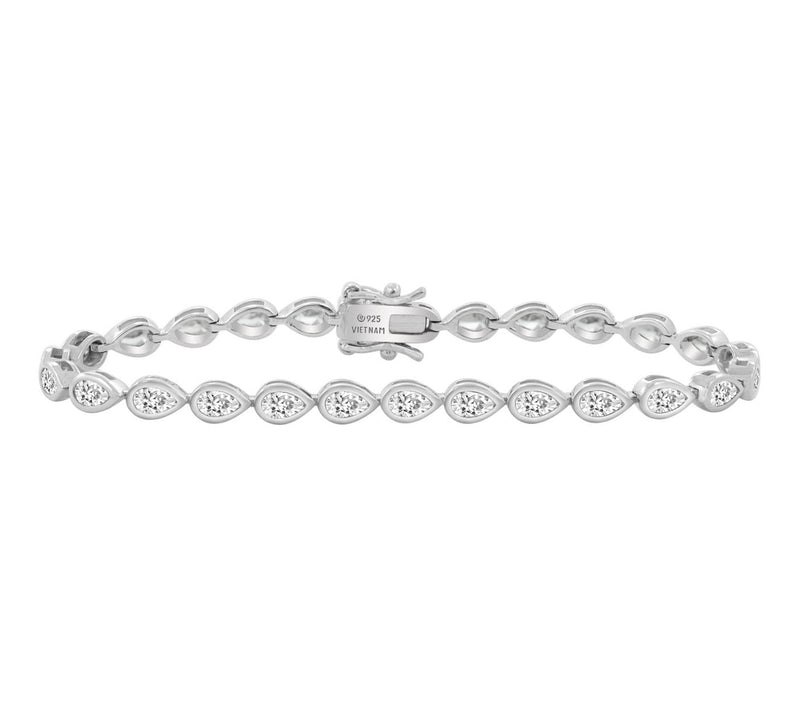 Diamonique Pear Cut Tennis Bracelet, Sterling Silver — Main view