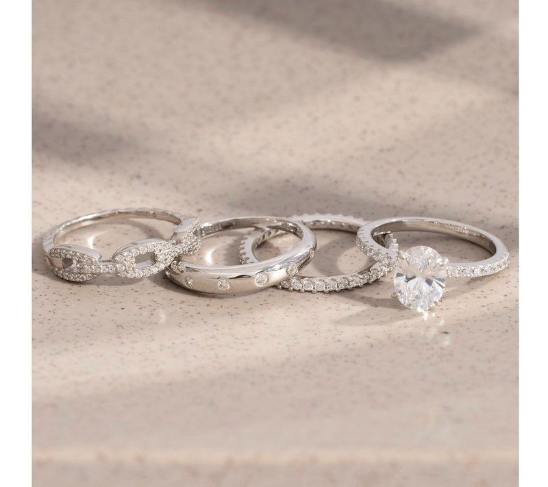 Diamonique Set of 4 Band Rings, Sterling Silver — View 2