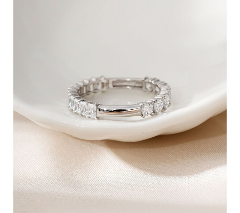 Diamonique Mixed-Cut Band Ring, Sterling Silver — View 2