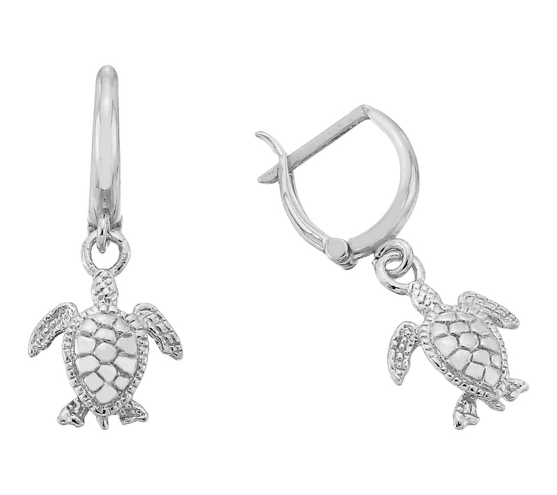 Silver Style Turtle Charm Hoop Earrings, Sterling — Main view