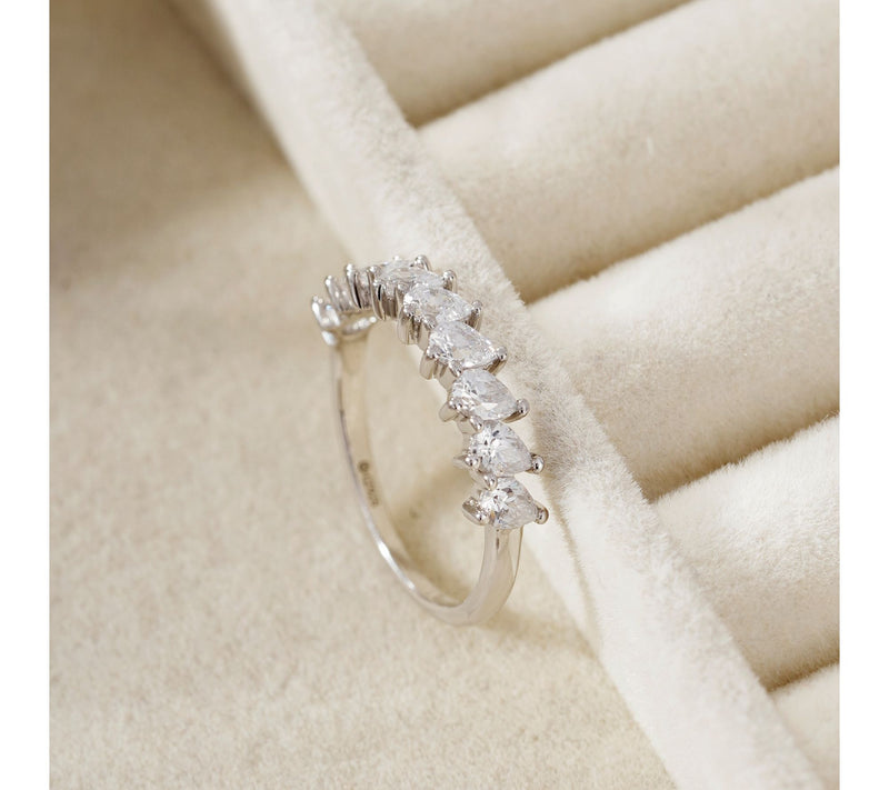 Diamonique Pear Cut Semi -Eternity Ring, Sterling Silver — View 2