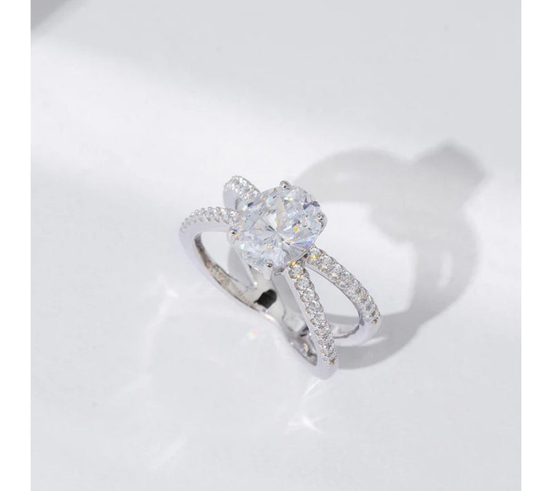 Diamonique Pave Criss Cross Shank Ring, Sterling Silver — View 2