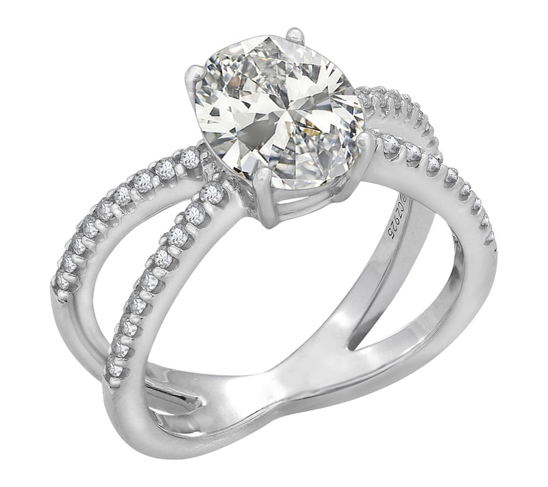 Diamonique Pave Criss Cross Shank Ring, Sterling Silver — View 5