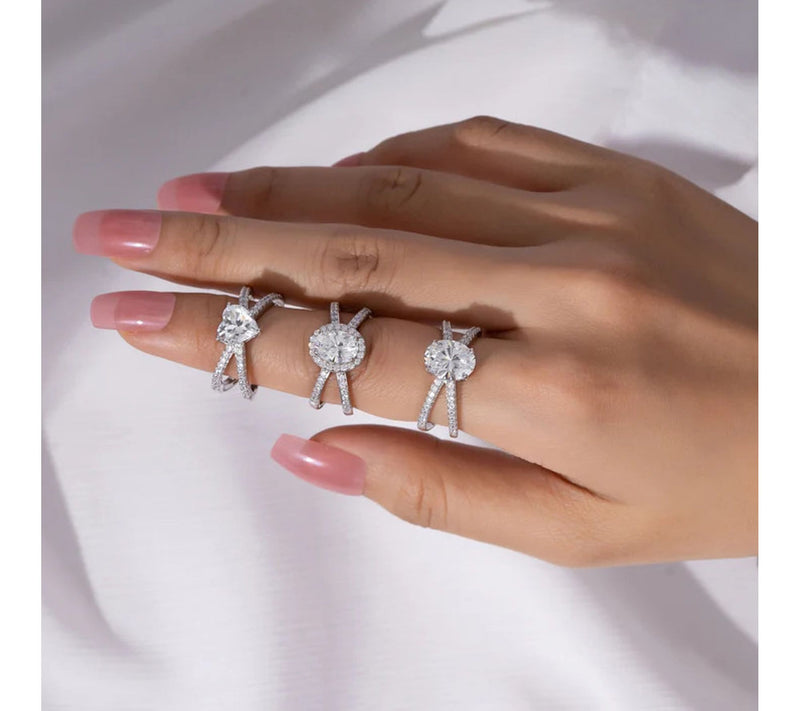 Diamonique Pave Criss Cross Shank Ring, Sterling Silver — View 3