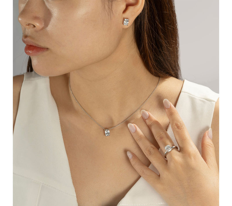 Diamonique Emerald Cut Necklace, Earrings & Ring Set, Sterling — View 3