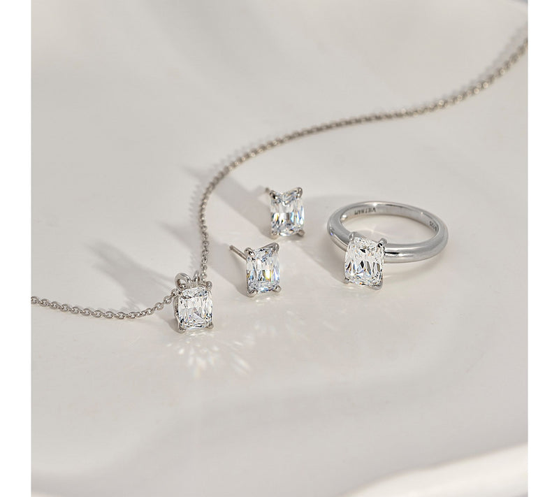 Diamonique Emerald Cut Necklace, Earrings & Ring Set, Sterling — View 2