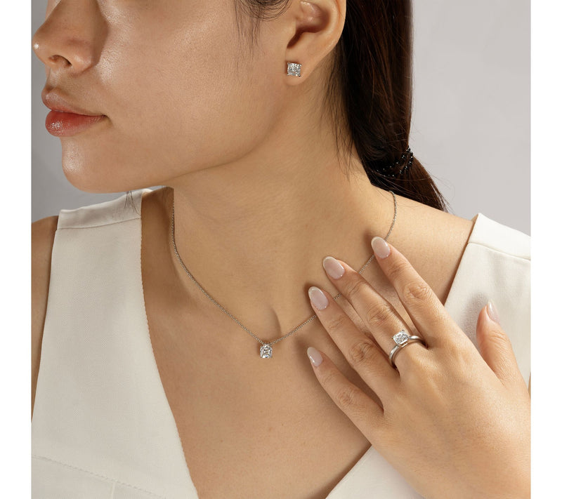 Diamonique Asscher Cut Necklace, Earrings & Ring Set, Sterling — View 3