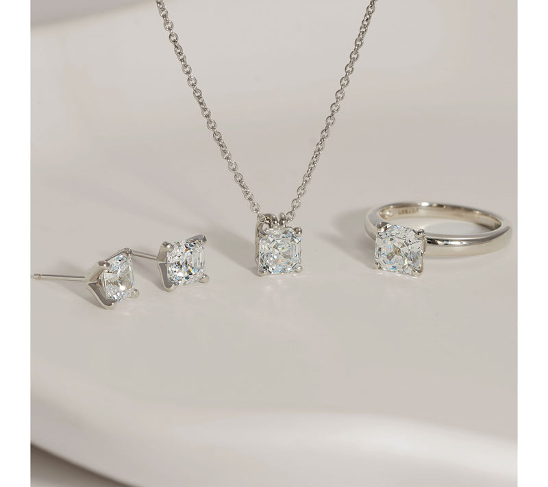 Diamonique Asscher Cut Necklace, Earrings & Ring Set, Sterling — View 2