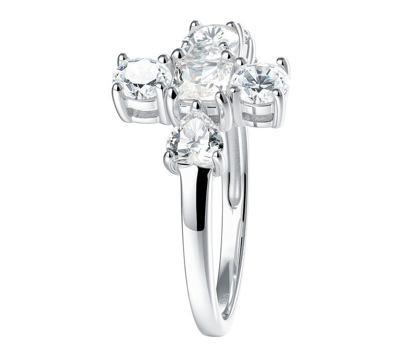 Diamonique Multi-Cut Cross Ring, Sterling Silver — View 4