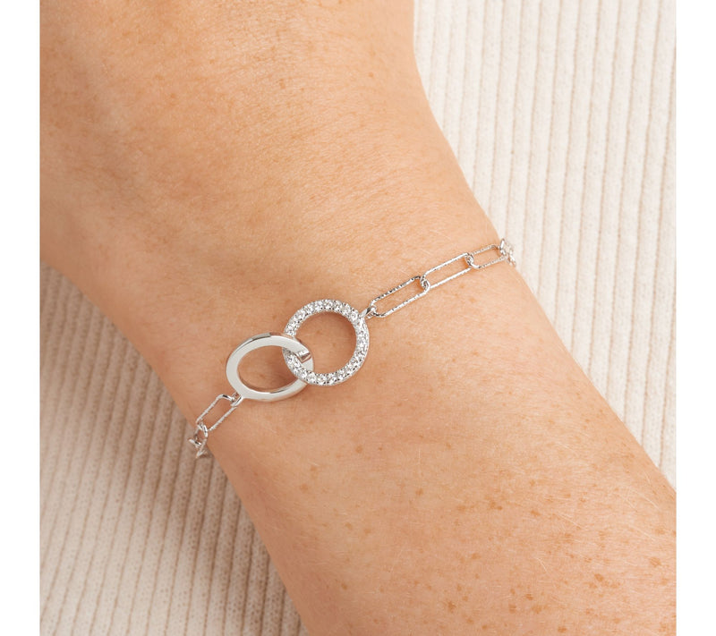 Diamonique Interlocking Circle Paperclip Bracelet, Sterling — View 4