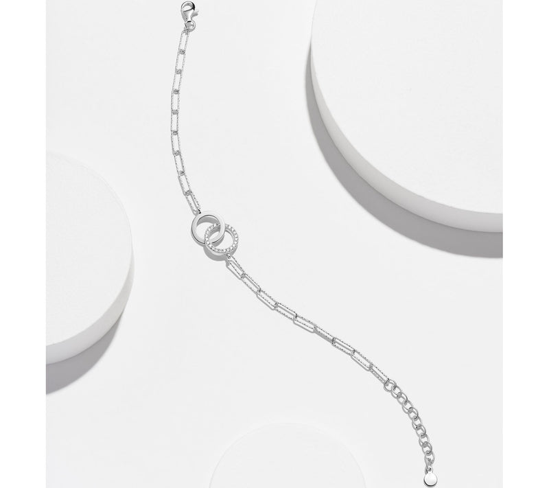 Diamonique Interlocking Circle Paperclip Bracelet, Sterling — View 3