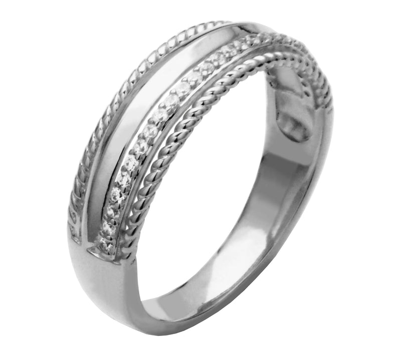 Diamonique Pave & Polished Ban d Ring, Sterlin g Silver — View 2