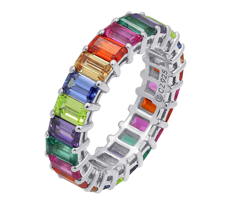 Diamonique Rainbow Emerald Cut Eternity Ring, Sterling Silver — View 5