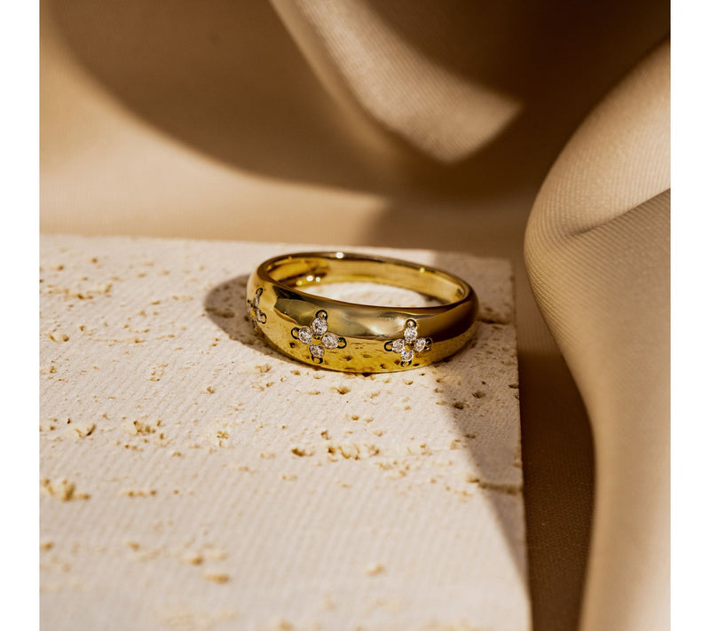 Diamonique Starburst Dome Ring, 14K Gold Plated — View 2