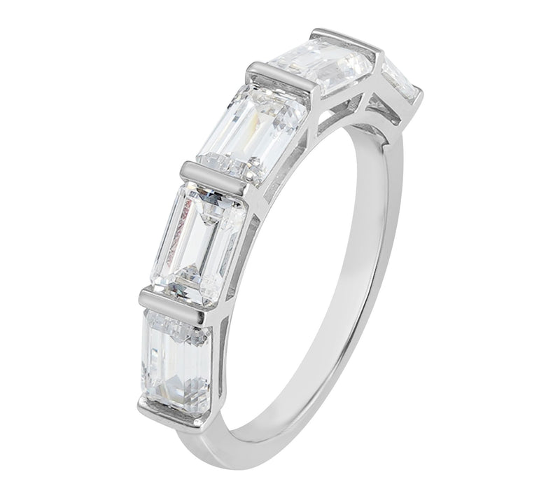 Diamonique Emerald Cut 5-Stone Ring, Sterling Silver — Main view