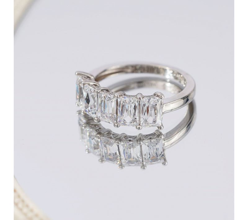 Diamonique Baguette Cut 5-Stone Ring, SterlingSilver — View 2