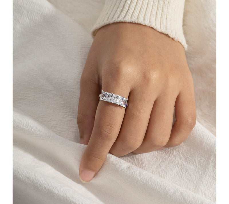 Diamonique Baguette Cut 5-Stone Ring, SterlingSilver — View 3