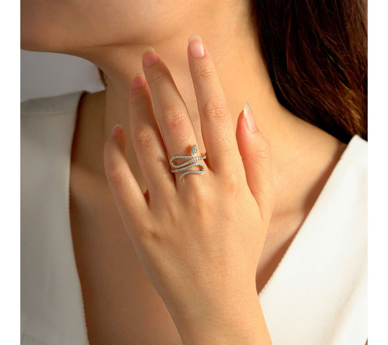 Diamonique Swirl Snake Ring, 14K Gold Plated — View 3