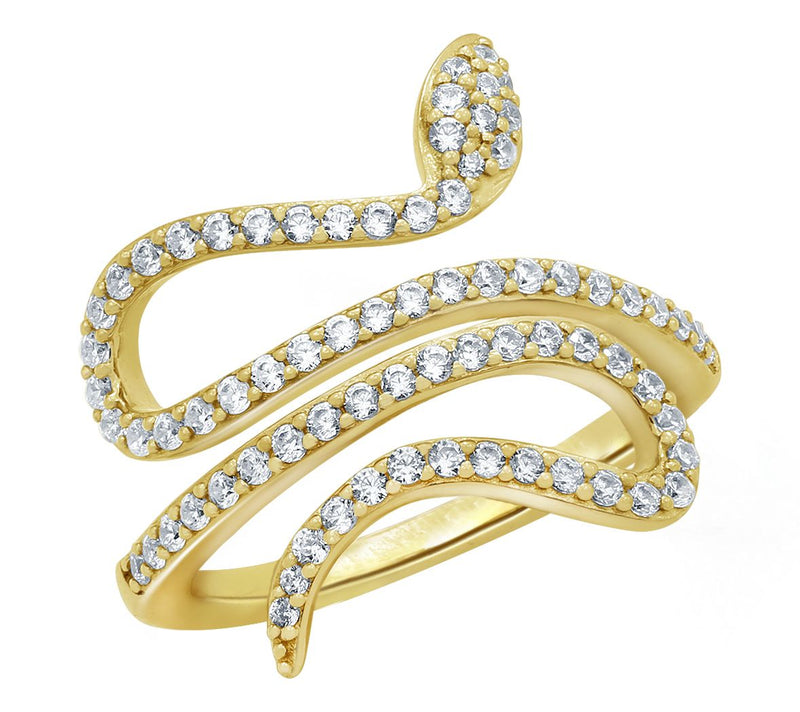 Diamonique Swirl Snake Ring, 14K Gold Plated — Main view